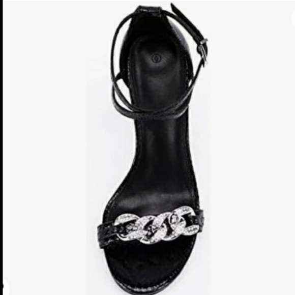 Coutgo Ankle Buckle Cross Strap Stiletto Sandals with Metal Chain Black Size 7 - Picture 1 of 11